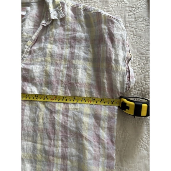 Isaac Mizrahi New York 100% Linen Plaid Short Sleeve Tunic Top Pink Yellow Med - Picture 7 of 8